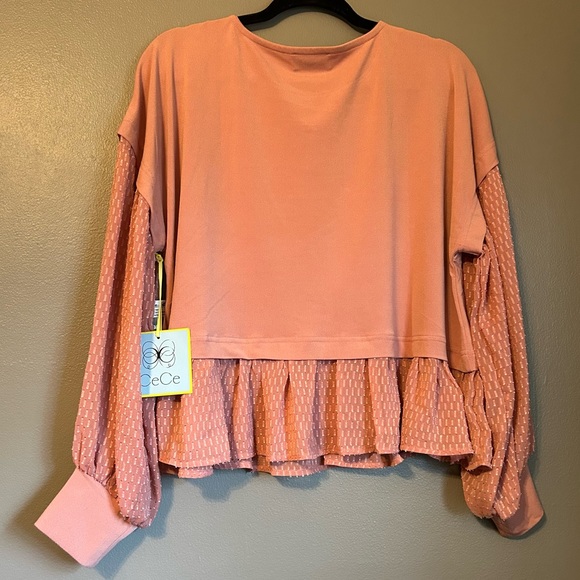 NWT CeCe Sz Large Antique Rose Whistful Daydream Dual-Texture Blouse! - Picture 11 of 11